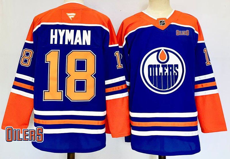 Men Edmonton Oilers #18 Hyman Blue Fanatics 2025 NHL Jersey style 3